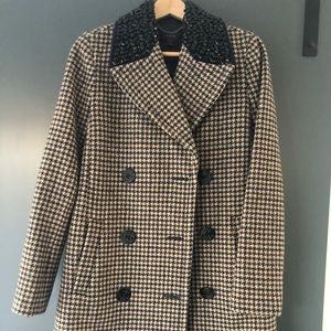 Jcrew houndstooth check plaid coat, jewel collar